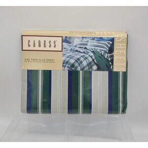 VINTAGE MERVYN'S CARESS Presidio Stripe TWIN FLAT Sheet No-iron Percale NEW USA